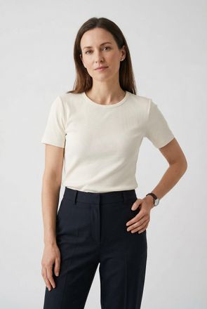 Marc O'Polo Denim T-Shirt MARC OPOLO DENIM, Damen, Gr. XL, creamy wei&szlig;, Rippware, Obermaterial: 96% Baumwolle, 4% Elasthan, slim fit, Rundhals, Shirts T-Shirt, slim fit