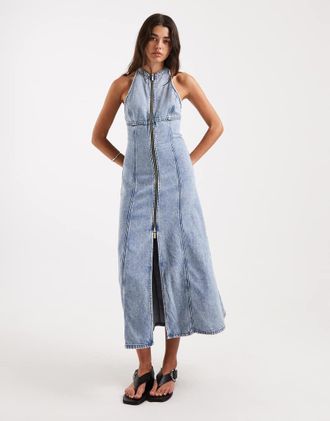 A|X Armani Exchange Vestito di jeans lungo blu modellante con zip