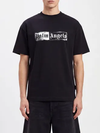 Palm Angels T-shirt girocollo in cotone con logo stampato e spalle cadute