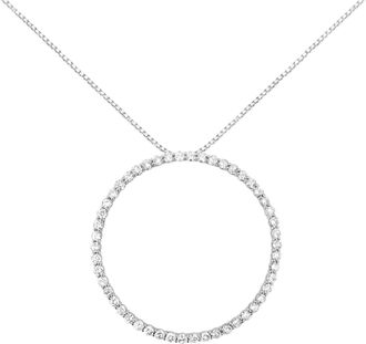 House of Brilliance 925 Sterling Silver 4 cttw Prong Set, Round-Cut Diamond Open Circle Hoop 18 Pendant Necklace