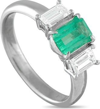 Luxury Bazaar Platinum 0.65ct Diamond and Emerald Ring 5211