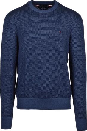 Tommy Hilfiger Pullover met ronde hals - Heren - Ronde hals truien - Blauw - 2XL - Katoen - Truien & Vesten