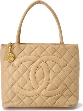 Chanel Matelasse Beige Grained Calfskin Tote Bag (Pre-Owned)