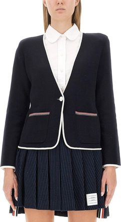 Thom Browne Womens Single-breasted Jacket - Dark Blue Wool - Size EU 42 (Womens)