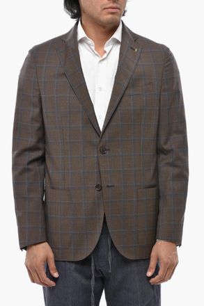 Corneliani CC COLLECTION Blazer in Lana Vergine Motivo Plaid con Tasche a Toppa Corneliani