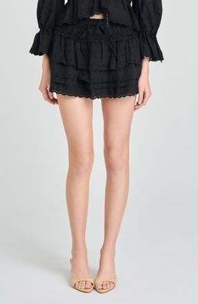 Wayf Sophia Tiered Ruffle Cotton Eyelet Skirt in Black at Nordstrom, Size X-Small