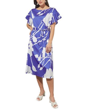 Ming Wang Ming Wang Belted Floral Crepe de Chine Shift Dress