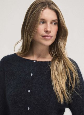 Icone Womens Touch of alpaca boat-neck fuzzy Cardigan Sweater
