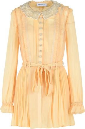 Self Portrait Geplooide mini-jurk - Beige