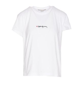 Stella McCartney White Crewneck T-Shirt With Embroidered Logo At The Front In Cotton Woman