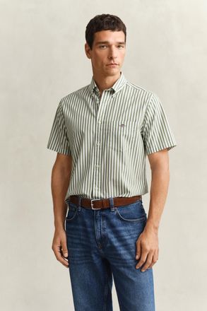 GANT Men Striped Classic Poplin Short Sleeve Shirt (XXXL) HERB GREEN