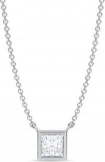 Allurez Princess Lab Diamond Solitaire Pendant Necklace 14K White Gold (0.50ct)