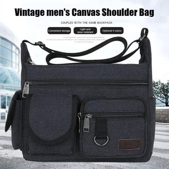 Generic Men Outdoor Shoulder Bag with Multiple Pockets Canvas Casual Messenger Bag Large Capacity Lightweight Tool Bag Work School Bag for Male (Black)
