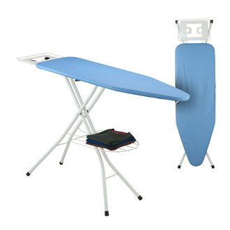 Relaxdays Tabla De Planchar Para Plancha De Vapor, 120x38 Cm, Regulable En Altura, Plegable, Estante Ropa Plegada, Azul - Relaxdays