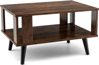 Costway Costway Mesa De Centro Cuadrada, Mesa Central De Madera De 2 Niveles, Mesa Auxiliar Con Estante De Almacenamiento Abierto, Panel Lateral, Mesa De Caf&eacute;