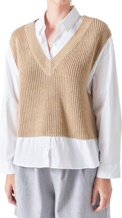 Grey Lab Layered Look Sweat Shirt In Camel