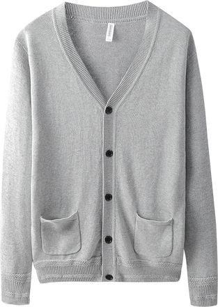 Generic Mens Cardigan Sweater Lightweight V Neck Button Down Knitwear Jacket Pockets Casual Slim Soft sports Cardigan (Grey,2XL)