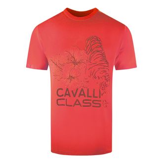 Cavalli Floral Tiger Design rood T-shirt