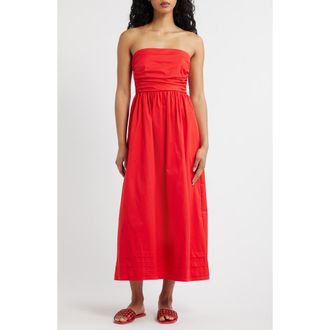 Lulus Joey Strapless Cotton Blend Poplin Dress in Red at Nordstrom, Size X-Small