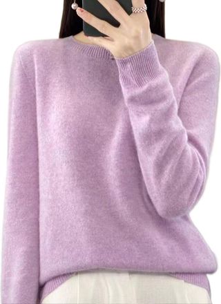 Generic Womens Wool Sweaters Women Solid Color Sweater Slim Fit Casual Long Sleeve Sweaters Warm Soft Pullover Jumper (Light Purple,XXL)