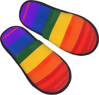 Generic Lightweight Mens Slipper Rainbow Flag print Fluffy Slipper Plush Womens Slippers for Winter Travel Bedroom M