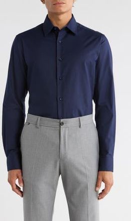 Duchamp Solid Slim Fit Dress Shirt in Navy at Nordstrom Rack, Size 14.5