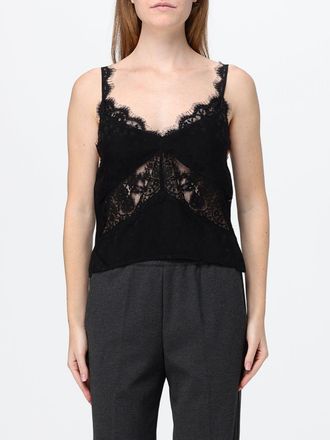 Pinko Satin Evening Top with Lace Inserts and V-Neck
