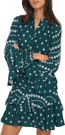 Mint Velvet Printed Ruffle Mini Dress in Green at Nordstrom, Size 10