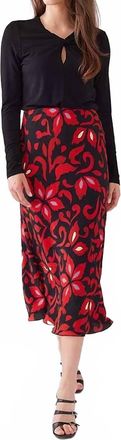 Karen Kane Bethany Bias Cut Midi Skirt In Red And Black Multi Print
