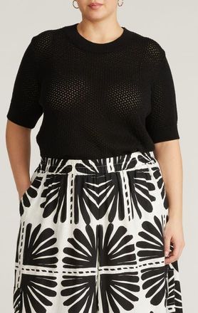 Universal Standard Positano Cotton Pointelle Sweater in Black at Nordstrom, Size Xxx-Large
