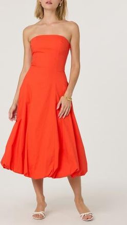 ASTR the Label Strapless Bubble Hem Cotton Poplin Midi Dress in Tangerine at Nordstrom Rack, Size X-Small