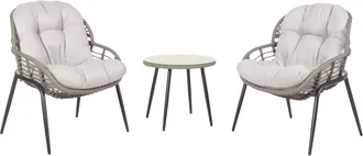 Hhg Hhg - Nunca Usado] Set De Polirrat&aacute;n 952, Set De Balc&oacute;n Set De Jard&iacute;n Grupo De Asientos Silla Mesa Auxiliar, Gris, Tapicer&iacute;a Gris Claro