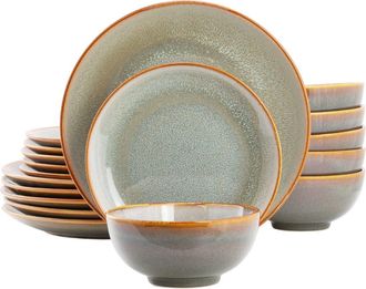 Elama 18 Piece Round Stoneware Dinnerware Set in Light Blue at Nordstrom