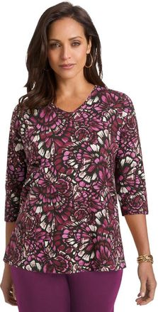 Jessica London Stretch Cotton V-Neck Tee in Deep Claret Multi Feather at Nordstrom, Size 36