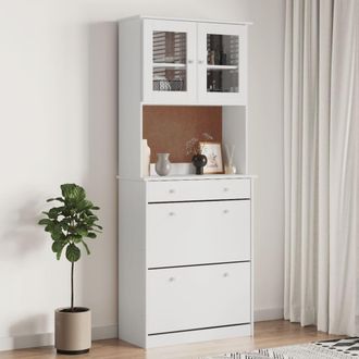 vidaXL Vidaxl - Aparador Alto Alta Madera Maciza De Pino Blanco 77x35x188 Cm