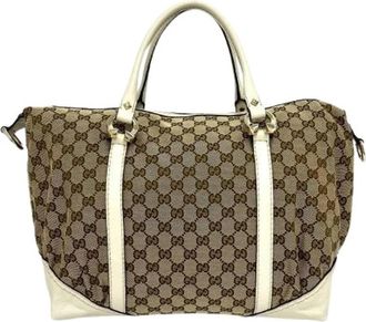 Gucci Pre-owned GG Canvas Leather Boston Bag - Dames - Vintage Handtas - Bruin - ONE Size - Leer - Vintage
