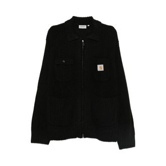 Carhartt Work in Progress Carhartt Wip, Cardigans, male, Black, Size: S Black Ribbed Knit Zip Jacket