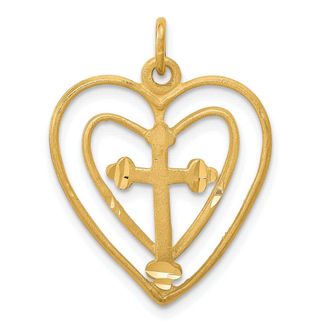Diamond2Deal 10k Yellow Gold CROSS IN HEART CHARM