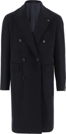 Tagliatore Dark Blue Tailored Double-Breasted Virgin Wool Coat