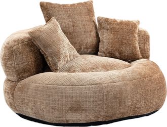 STILVORA Sill&oacute;n Puff Relax 1 Plaza Con Respaldo Alto Con Reposabrazos Y 3 Cojines Confort Envolvente En Chenilla Caf&eacute;