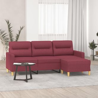 vidaXL Vidaxl - Sof&aacute; De 3 Plazas Con Taburete De Tela Rojo Tinto 180 Cm