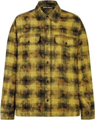 Palm Angels Gebogen Logo Geruite Shirt - Heren - Casual Overhemden - Groen - M - Overhemden
