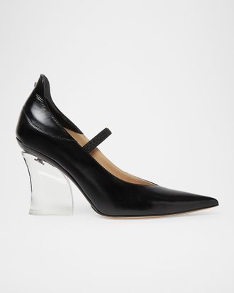 Fendi Phantom 95MM Leather & Plexiglas Heel Pumps