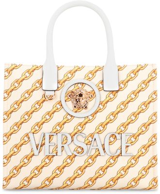 Versace Womens Piccola La Medusa Tote Bag Cream Calfskin; Cotton