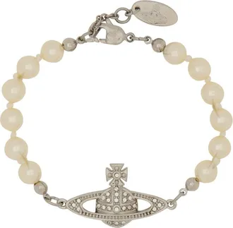 Vivienne Westwood Delicate Pearl-Beaded Bracelet with Silver-Toned Orb and Crystal Accents