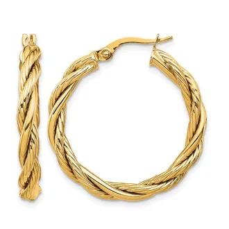 Diamond2Deal 14K Yellow Gold Round Twisted Hoop Earrings