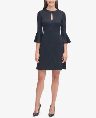 Tommy Hilfiger Bell Sleeve Jacquard Dress In Black