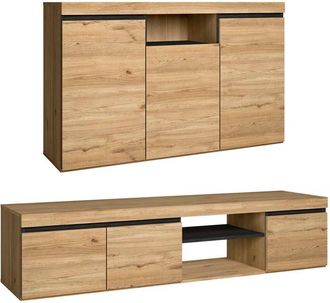 Skraut Home Skraut Home - Set Naturale Sal&oacute;n Comedor, Mueble Auxiliar, Buffet-mueble Tv 160cm Roble Negro N&oacute;rdico