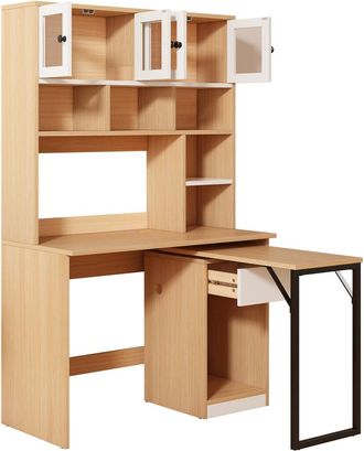 Urban Meuble Escritorio con efecto madera y estante de almacenamiento retráctil