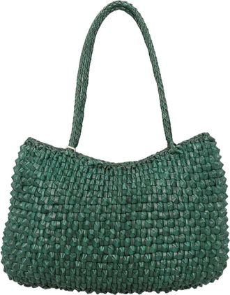 Dragon Diffusion Green Woven Curved Leather Shoulder Bag